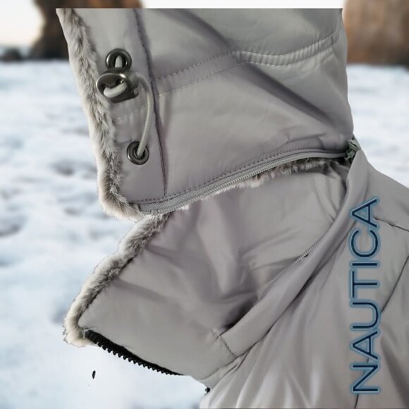 Nautica | Women's Hooded  Puffer Jacket Detachable Fx Fur Hood | Silver | NWOT - Picture 6 of 15
